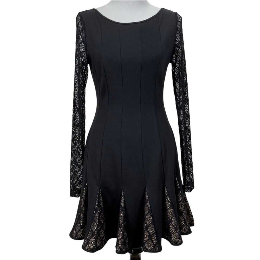 Catherine Malandrino Black Fit & Flare Lace Sleeve Dress Gothic Cocktail Women’s